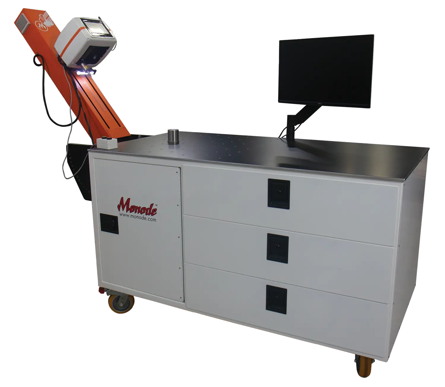 Monode industrial workstation on wheels with an attached camera arm and monitor